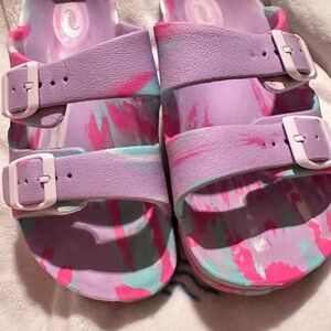 Women's Lavender Tie-Dye Double Strap Slide Sandals